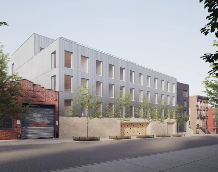 Rendering exterior of 118 Waverley, a mass timber residential building in Brooklyn, New York