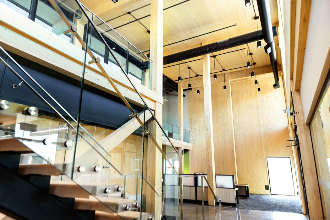 Interior of Element5 mass timber offices.