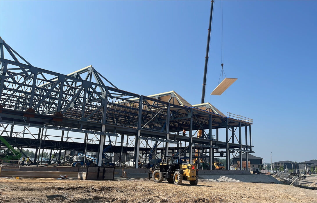 Cambridge Recreation Centre mass timber project during construction