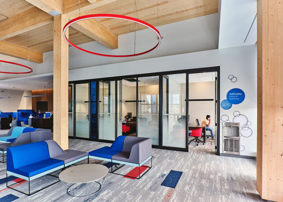 Interior of BMO Net-Zero Mass Timber branch